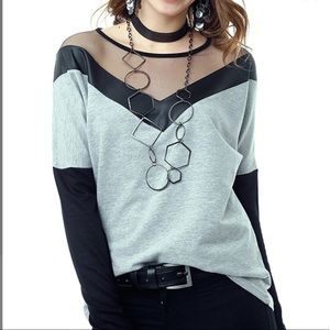 Long sleeve mesh neck top